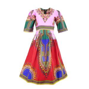 Dashiki Dress 100% Cotton Mid-Length Dress African Dress Bohemian Hippie Dress